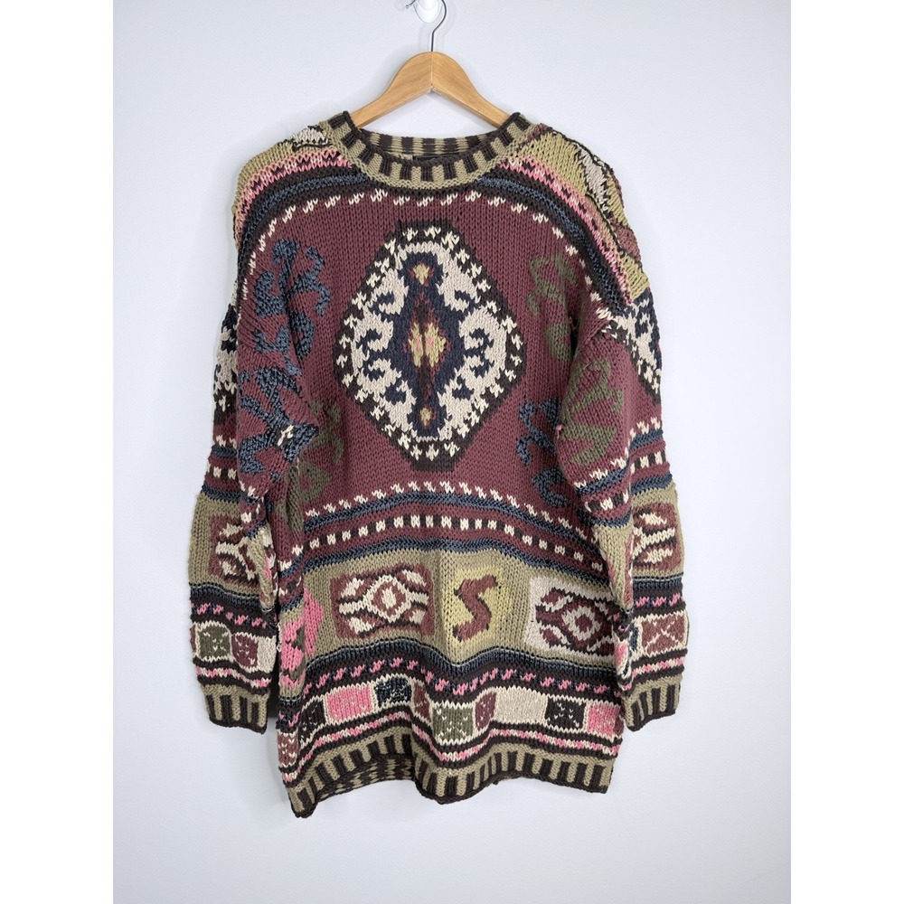 Vintage Eddie Bauer Women's Large Chunky Knit Southwestern Aztec Sweater